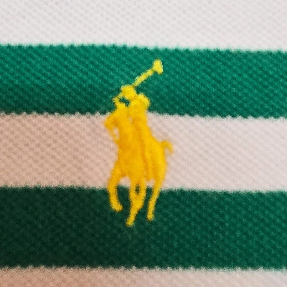 Polo Ralph Lauren Mens XL Green White Striped Short Sleeve Cotton Polo Shirt‎